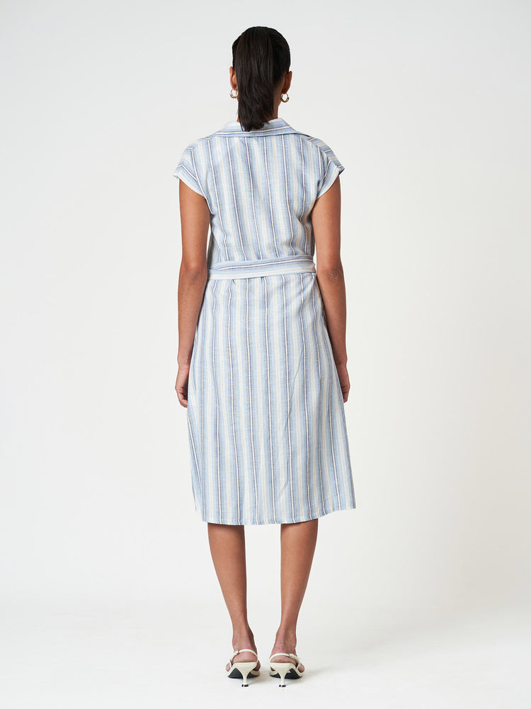 Sky Blue Striped Midi Relax Fit Frock