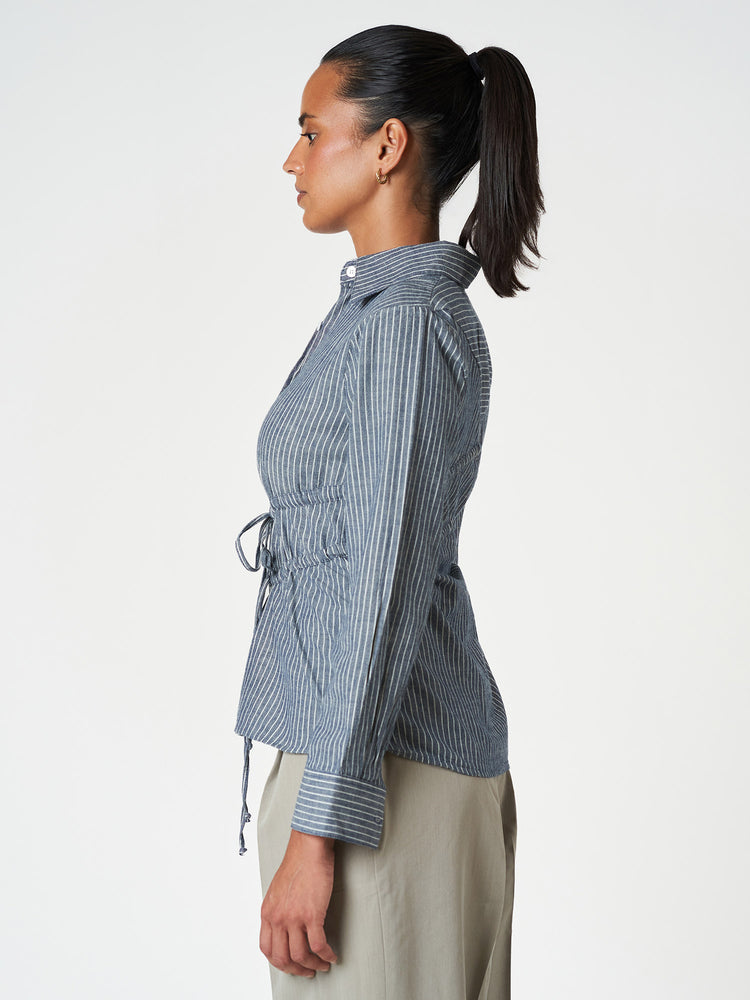 Cotton Casual Striped Drawstring Shirt