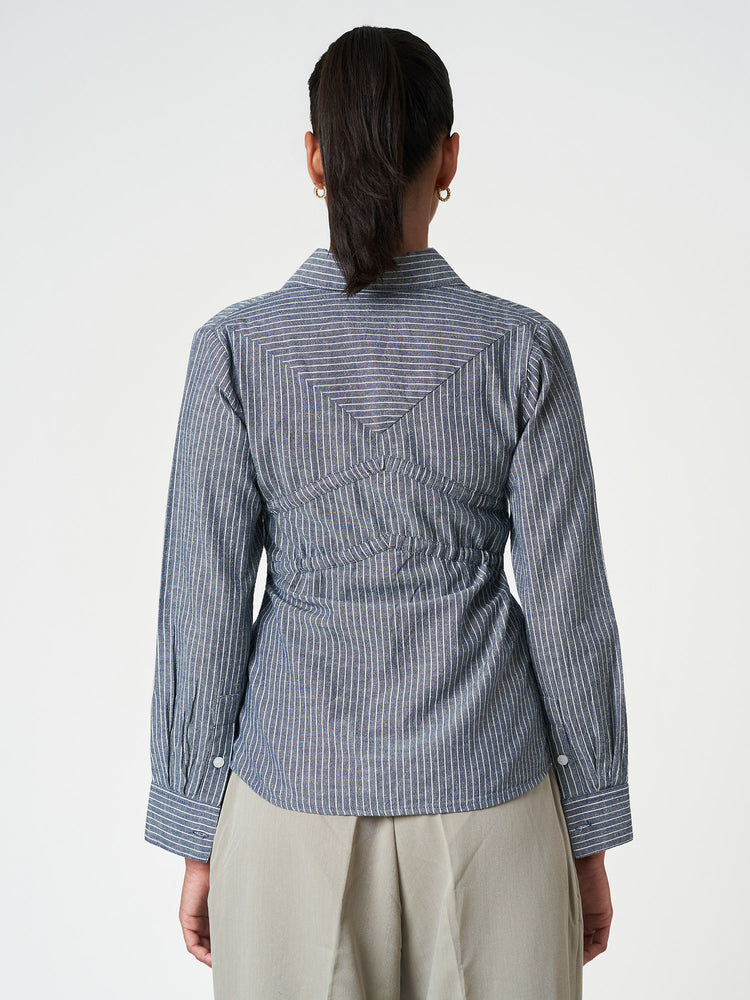 Cotton Casual Striped Drawstring Shirt