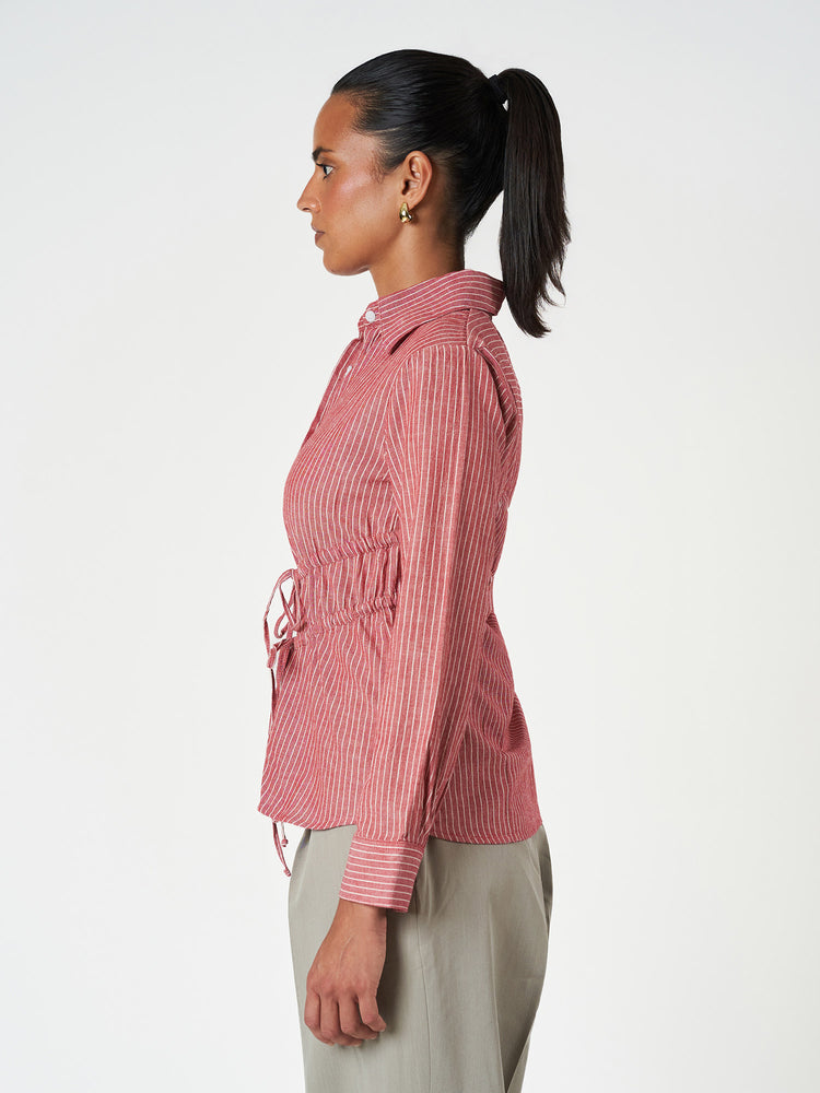 Cotton Casual Striped Drawstring Shirt