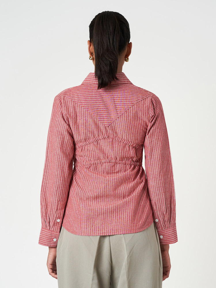 Cotton Casual Striped Drawstring Shirt