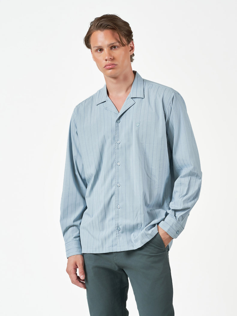 Light Green Pencil Stripe Casual Long Sleeve Shirt