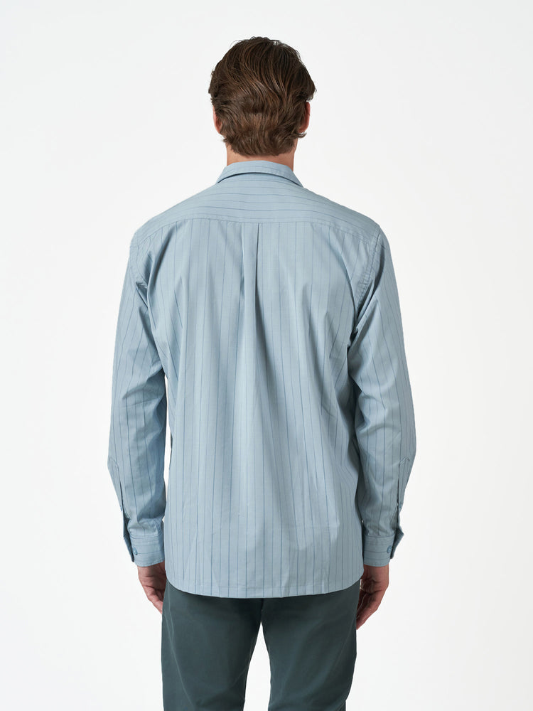 Light Green Pencil Stripe Casual Long Sleeve Shirt