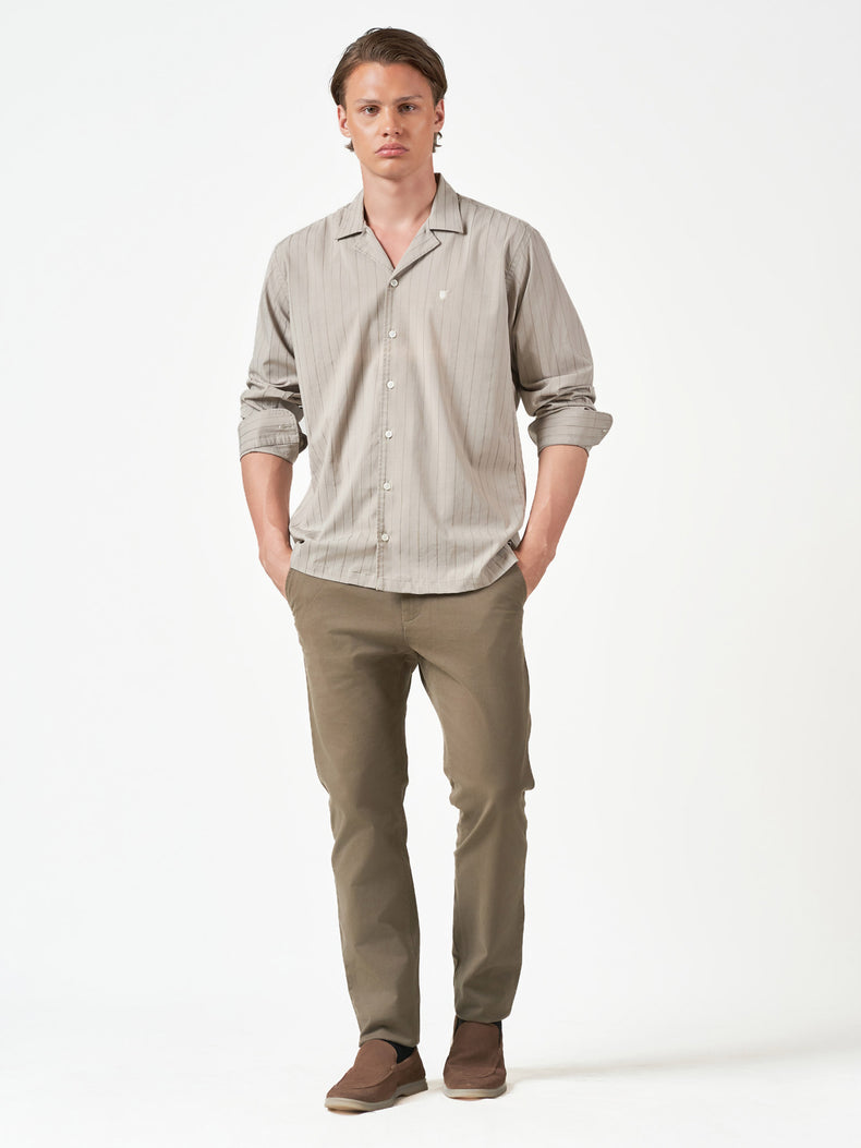 Beige Pencil Stripe Casual Long Sleeve Shirt