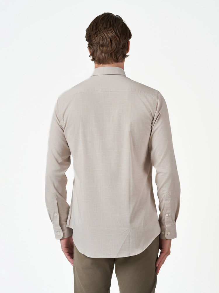 Beige Textured Casual Long Sleeve Shirt