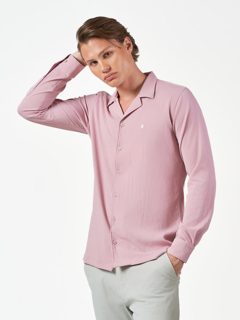 Pink Textured Casual Long Sleeve Shirt