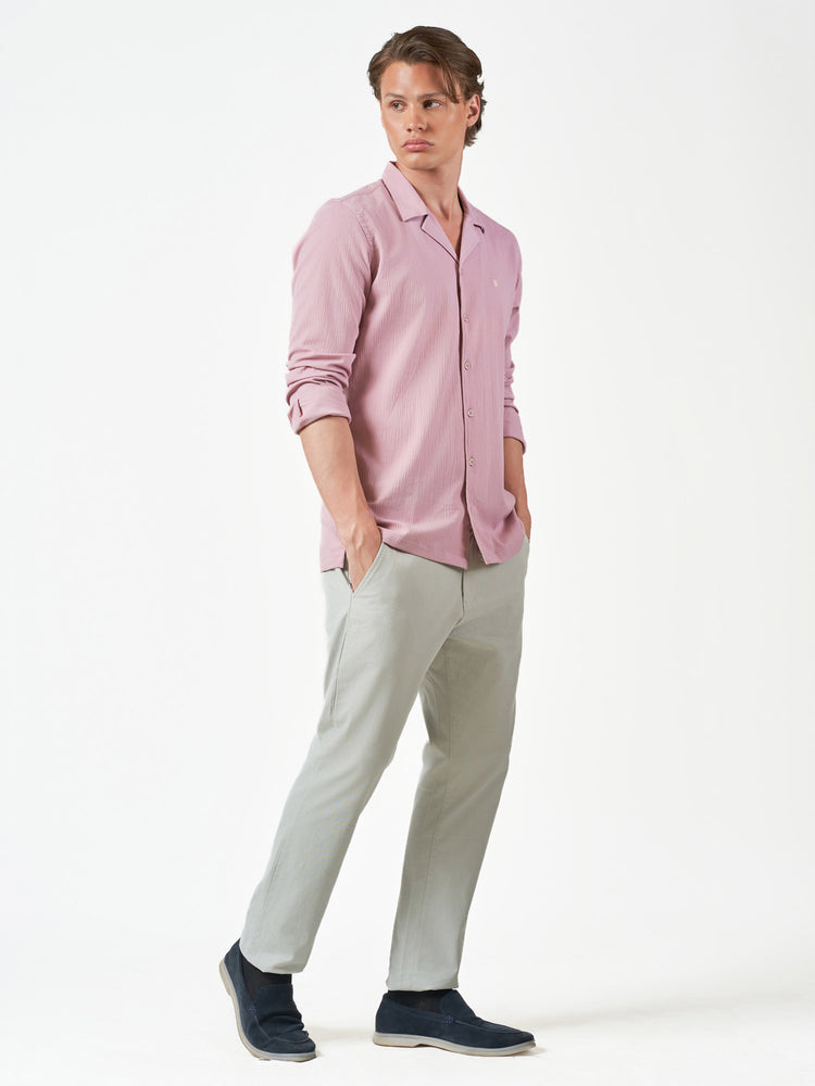 Pink Textured Casual Long Sleeve Shirt