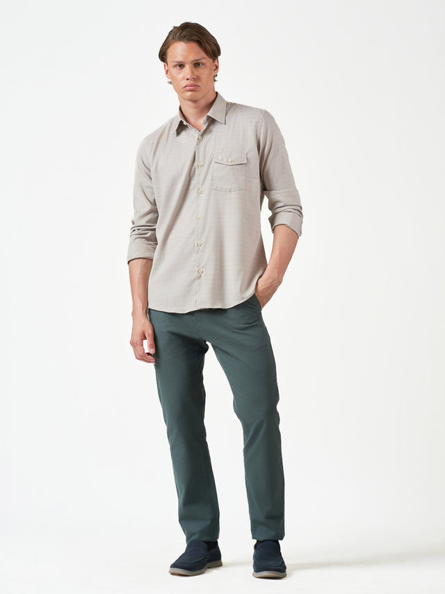Beige Check Casual Long Sleeve Shirt