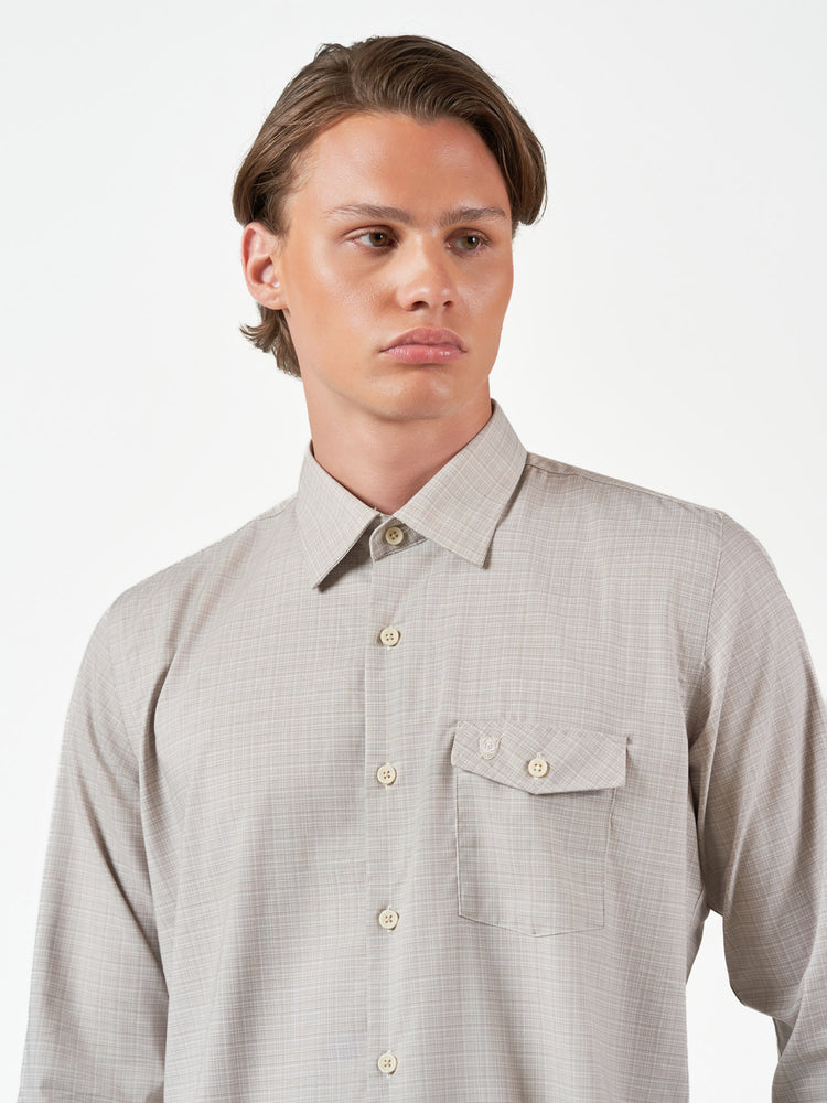 Beige Check Casual Long Sleeve Shirt