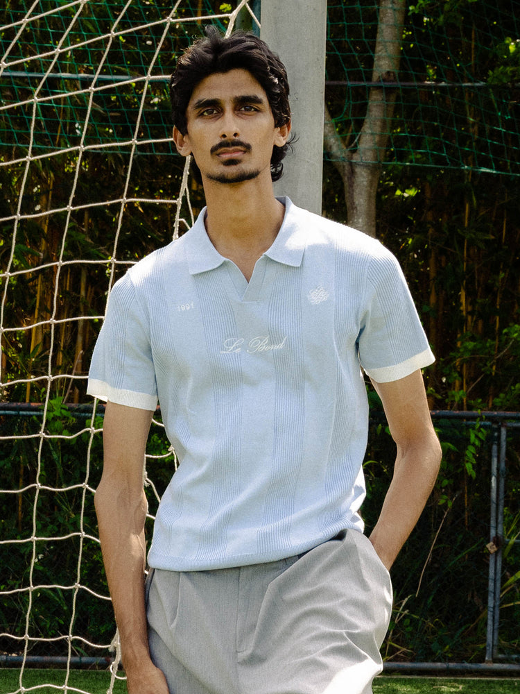 Sky Blue Cotton Knit Polo