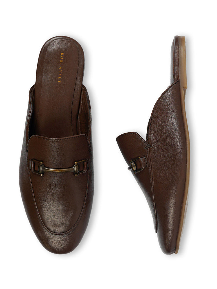 Brown Slip-On Mules Loafers Shoes