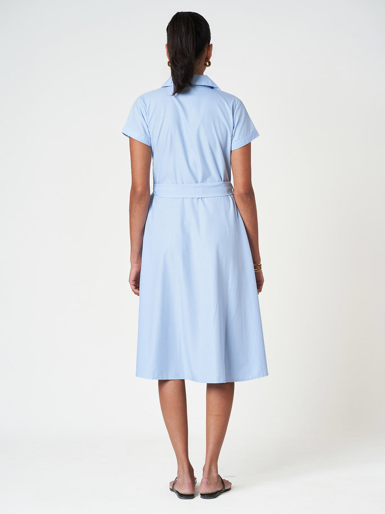 Sky Blue Flared Wrap Tie Midi Frock