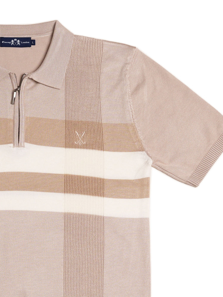 Contrast Stripe Zip Knit Regular Fit Polo Shirt
