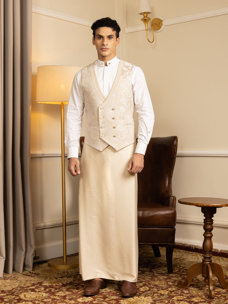 Beige Jacquard Slim Fit Ceremonial Suit