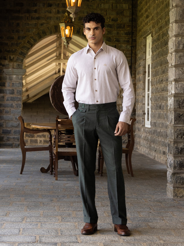 Beige Linen Cotton Tailored Fit Shirt