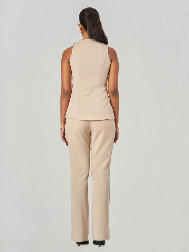 Beige Regular Fit Sleeveless Formal Suit