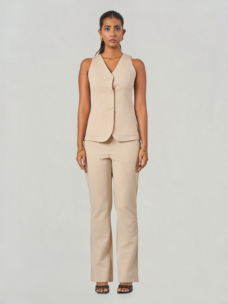 Beige Regular Fit Sleeveless Formal Suit