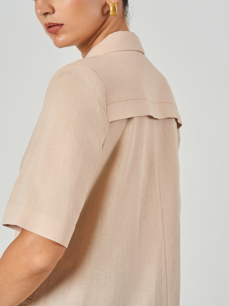 Beige Short Sleeve Linen Blazer