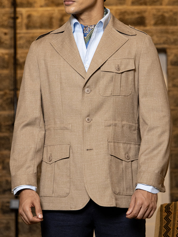 Textured Tailored Fit Safari Jacket