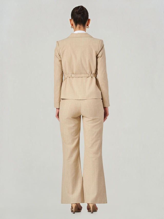 Beige Windowpane Check Tailored Suit Set