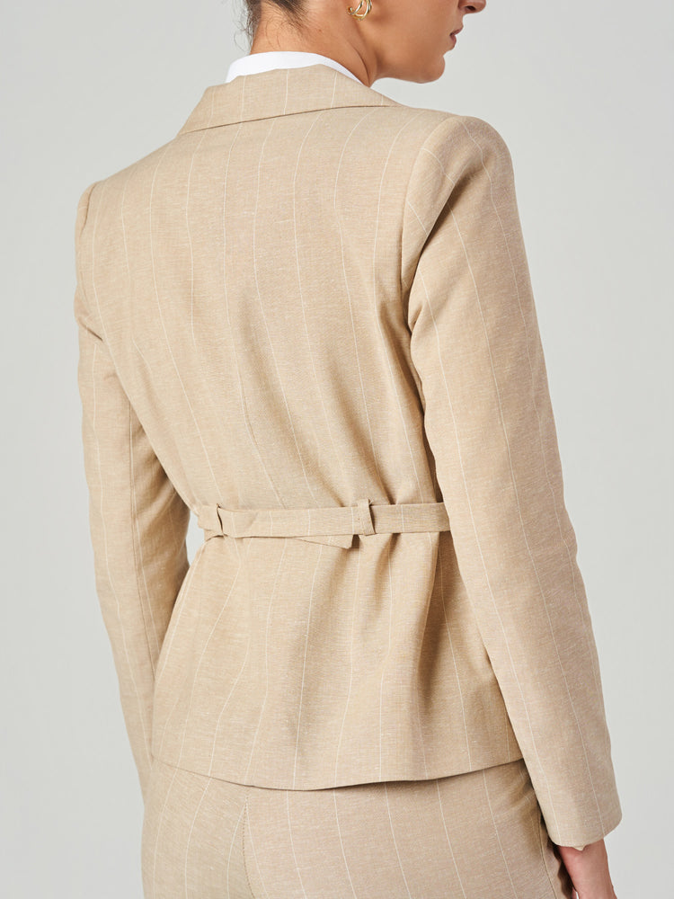 Beige Windowpane Check Tailored Suit Set