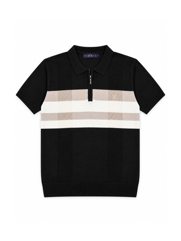 Contrast Stripe Zip Knit Regular Fit Polo Shirt