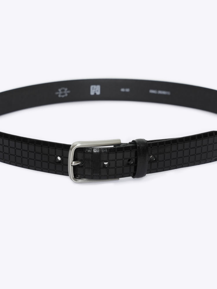 Checkered Grid Embossed Full Grain Leather Belt
