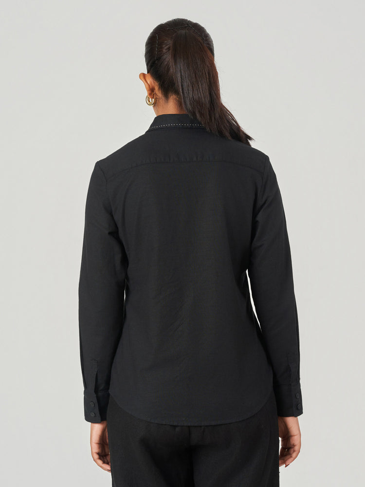 Black Contrast Stitch Relaxed Fit Shirt