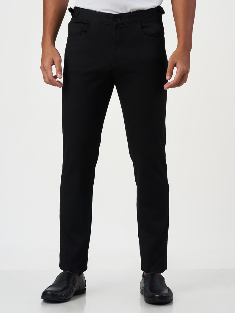 Smart Casual Black Cotton Blend Slim Fit Chinos