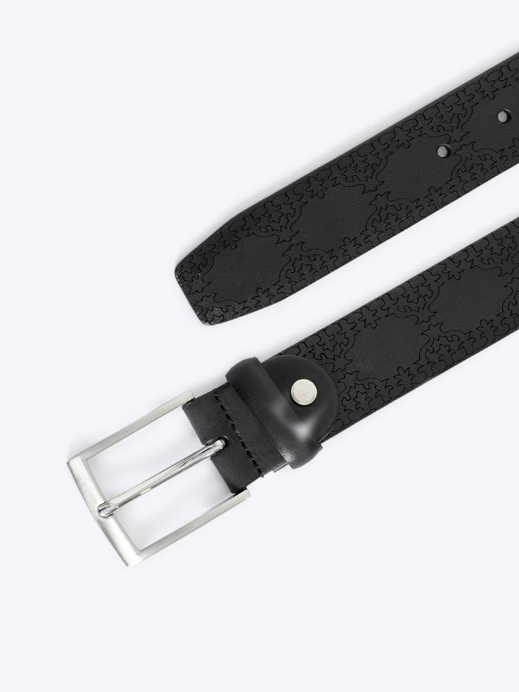 Floral Embossed Full Grain Leather Belt