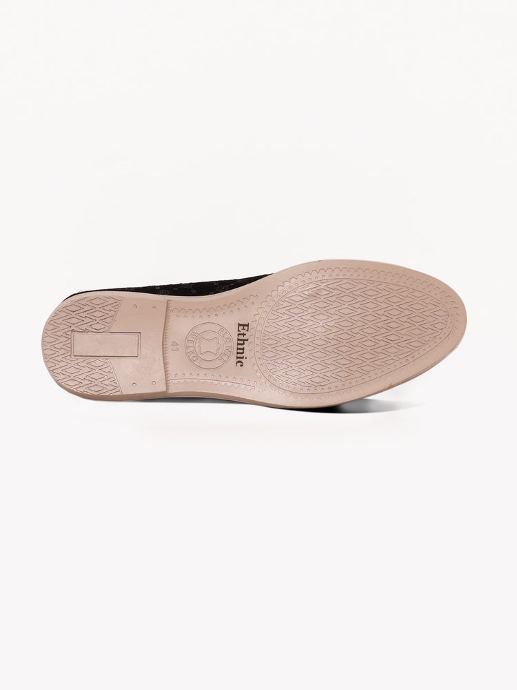 Black Floral Embroidered Ethnic Slip-On Shoes