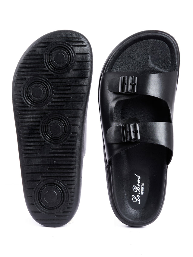 Leather Double Buckle Slipper