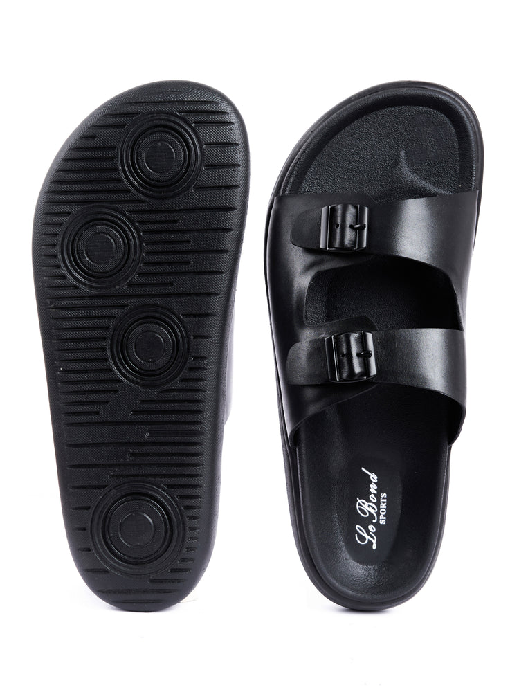 Leather Double Buckle Slipper