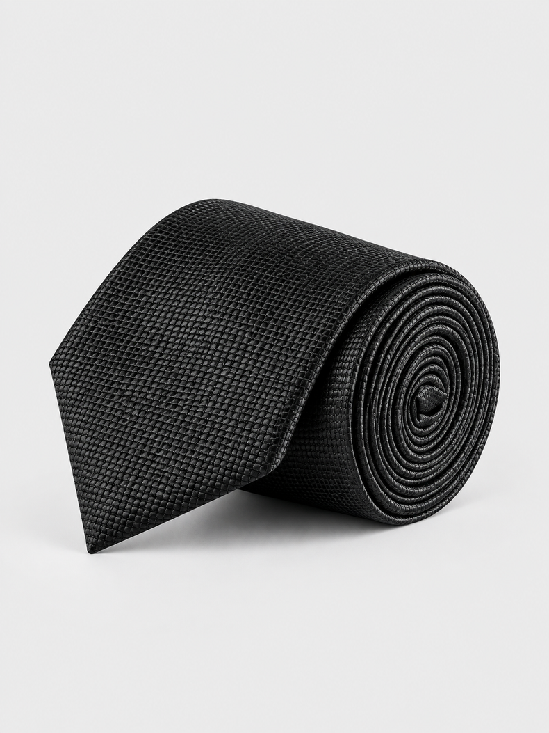 Black Geometric Matte Finish Microfiber Necktie