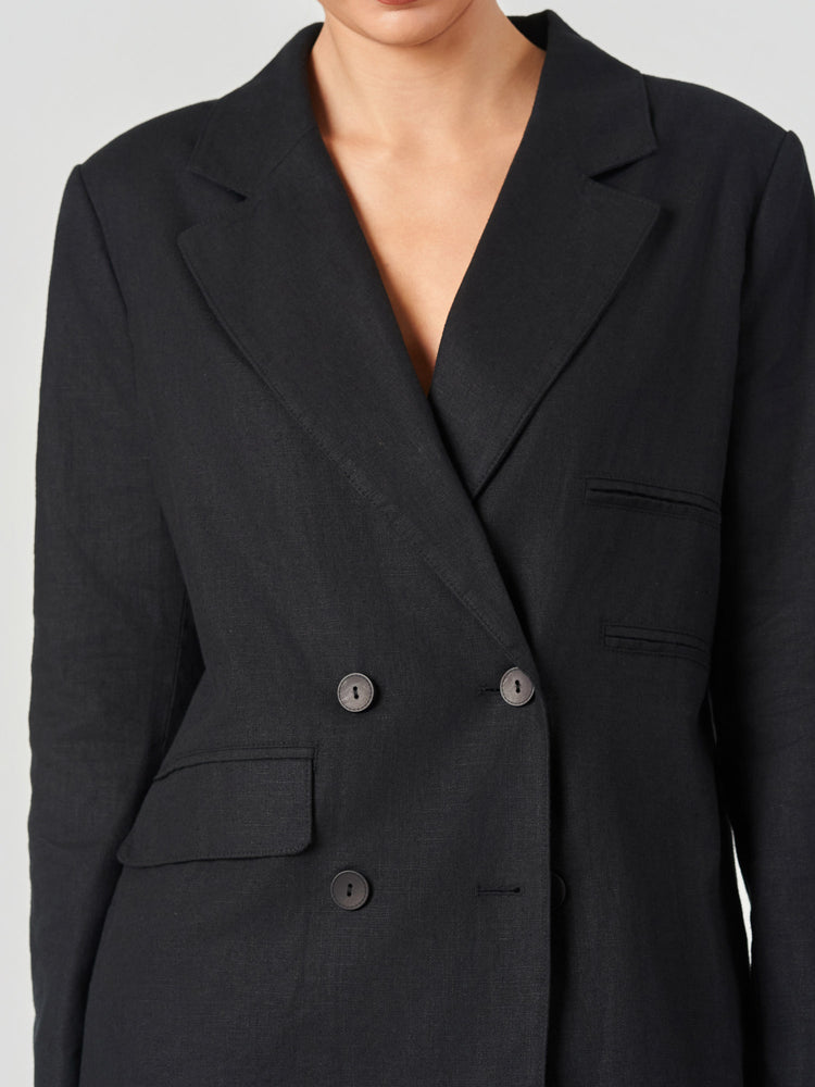 Linen Double Breasted Wide Leg Suit