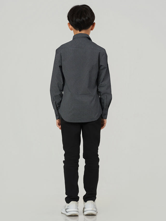 Black Micro Printed Regular Fit Long Sleeve Shirt