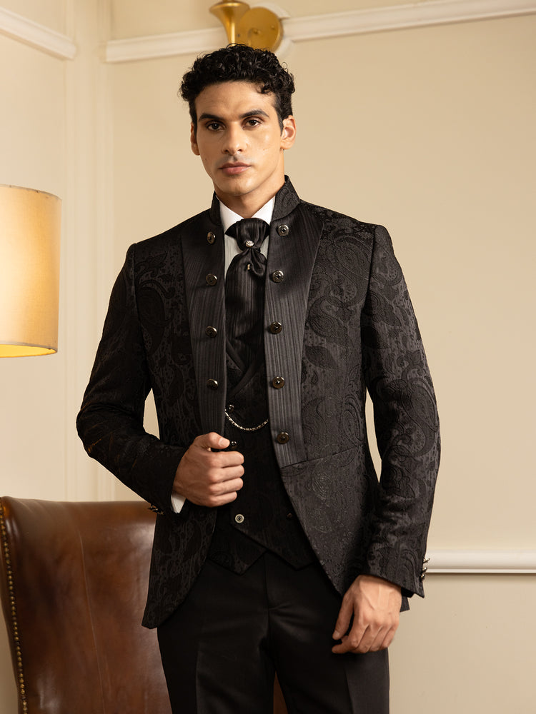 Black Paisley Jacquard Slim Fit Ceremonial Suit