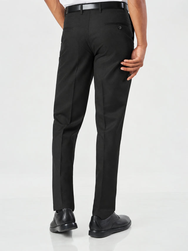 Black Polyester Viscose Regular Fit Trousers
