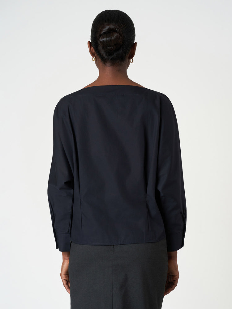 Black Boat Neck Long Sleeve Top