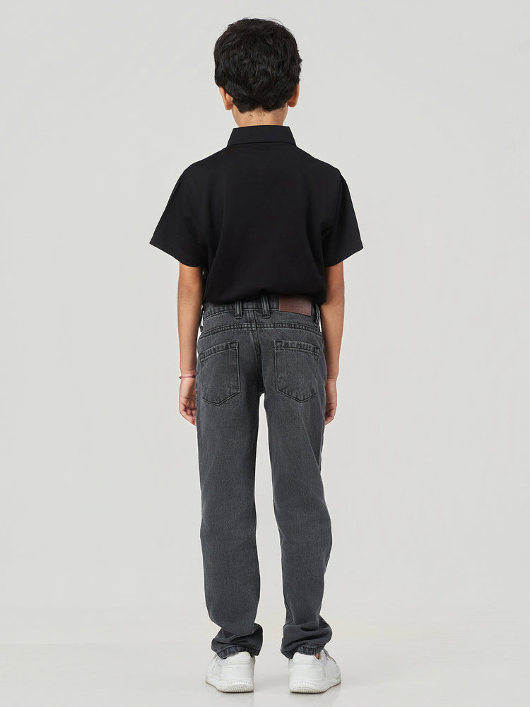 Black Solid Cotton Regular Fit Polo T-Shirt