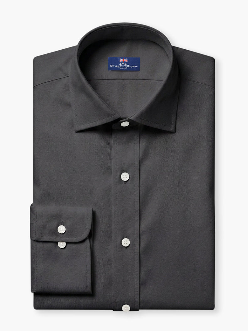 Black Solid Cotton Twill Custom Shirt