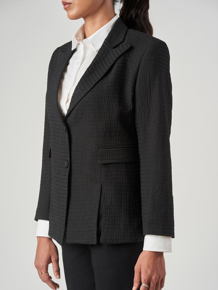 Black Textured Regular Fit Formal Blazer