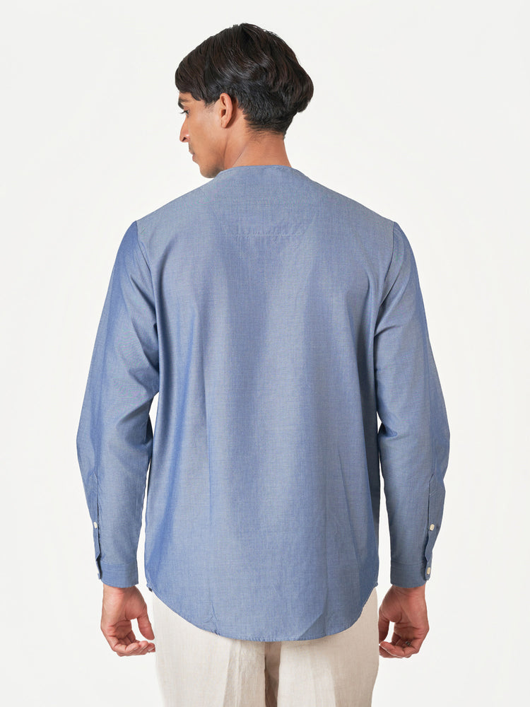 Blue Plain Cotton Casual Kurtha