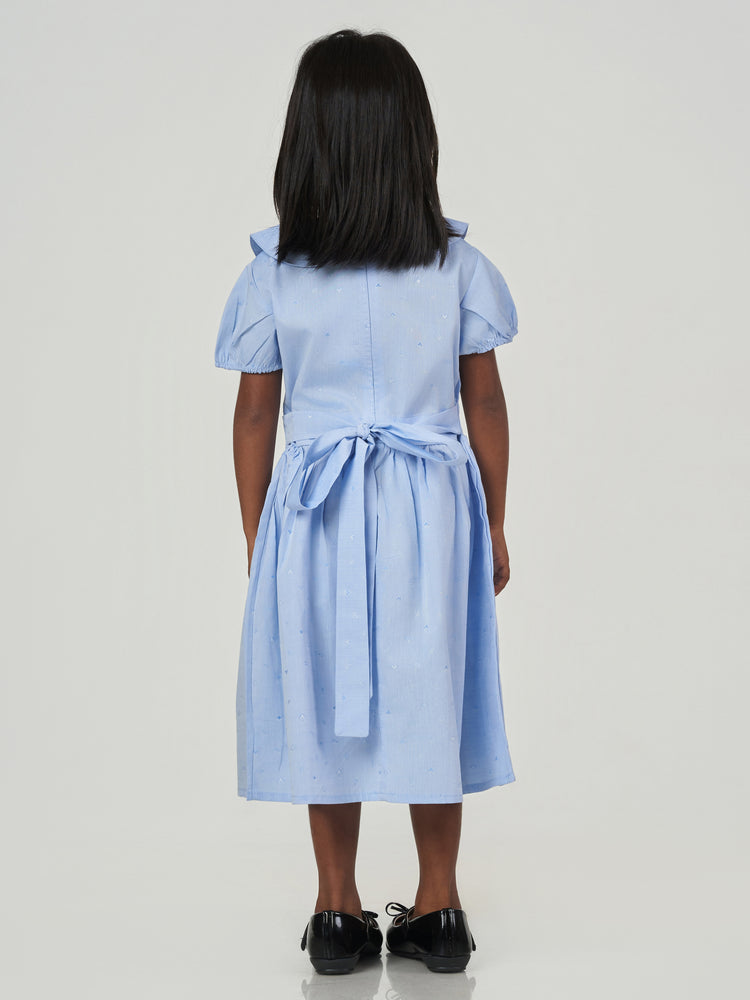 Blue Puff Sleeve Peter Pan Collar Frock