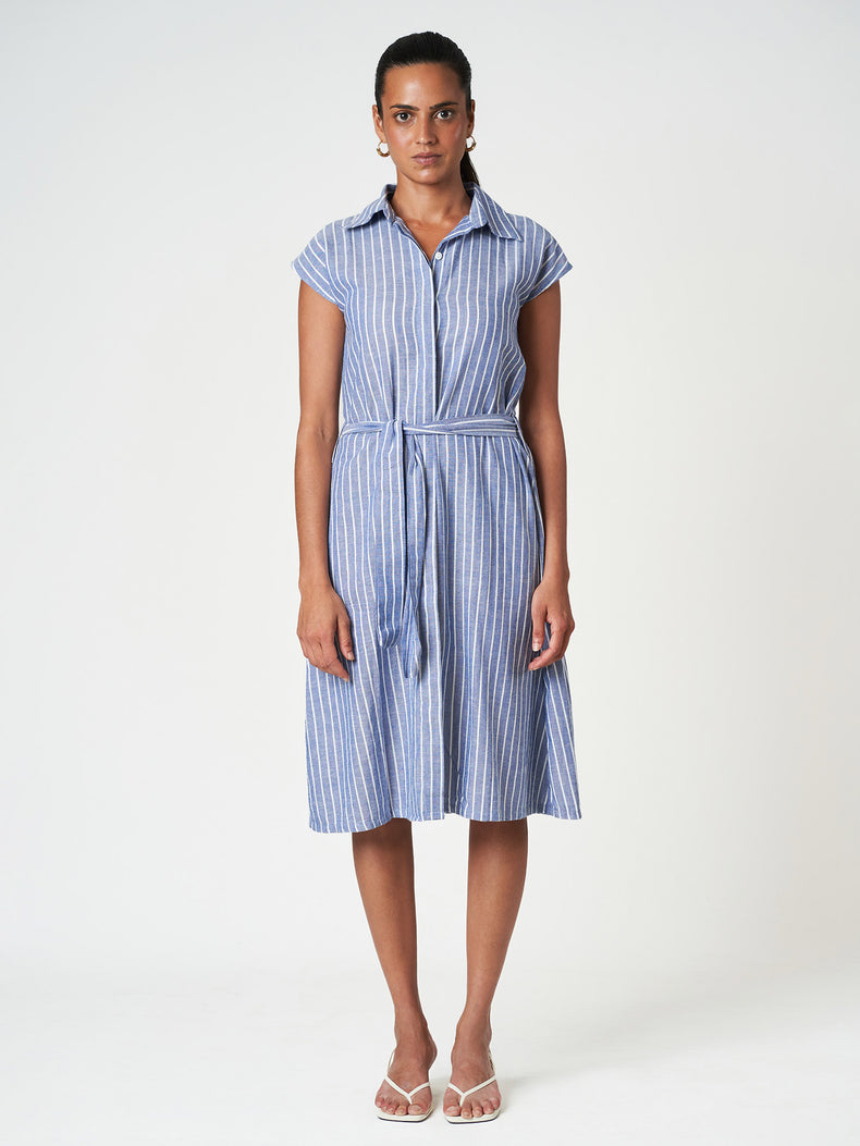 Striped Cap Sleeve Shirt Dress