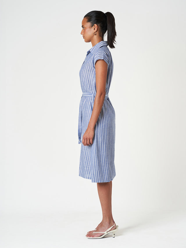 Striped Cap Sleeve Shirt Dress