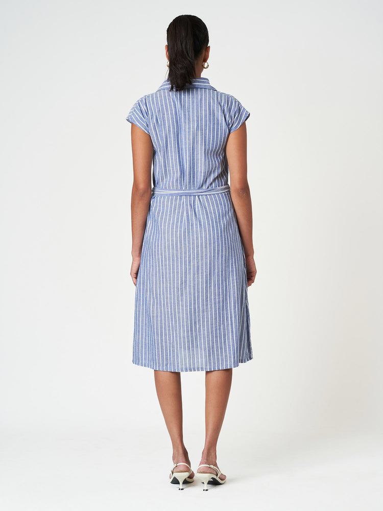Striped Cap Sleeve Shirt Dress