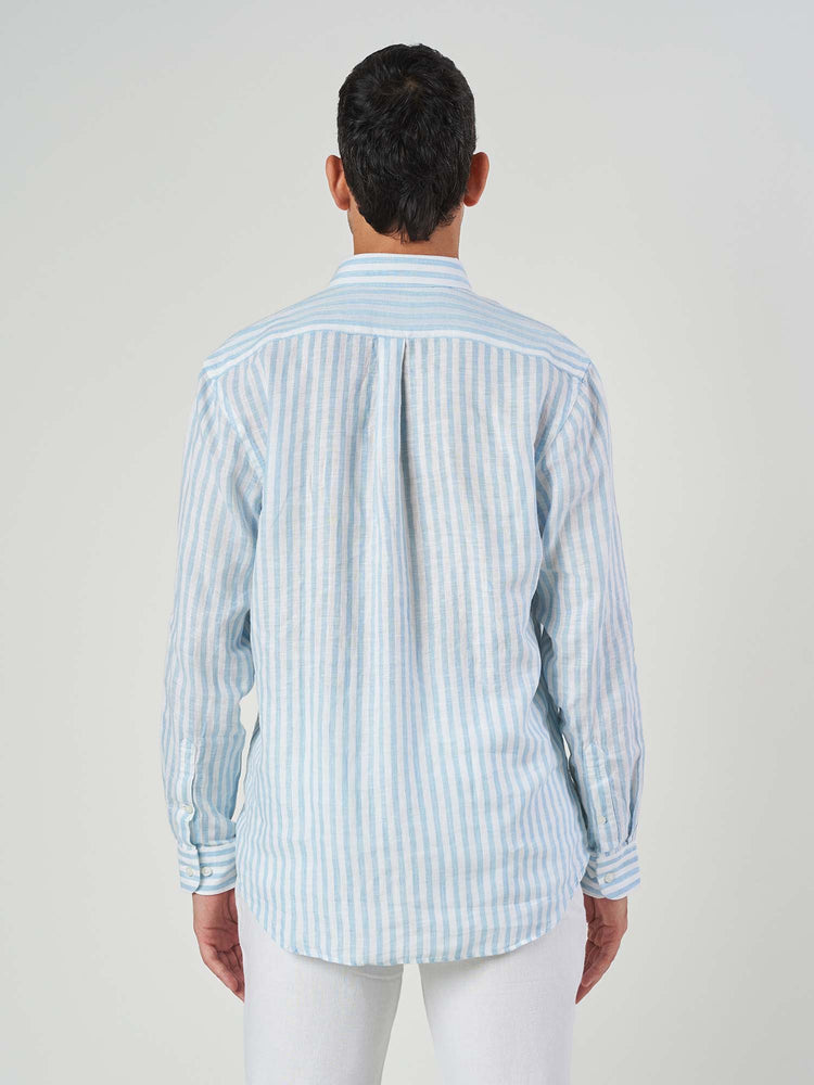 Blue Striped Linen Tailor Fit Shirt