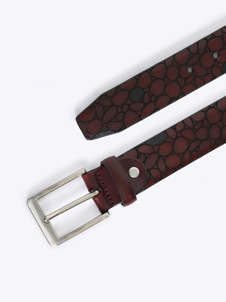 Abstract Pebble Embossed Full Grain Leather Belt