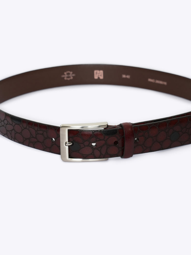 Abstract Pebble Embossed Full Grain Leather Belt